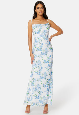 Floral Chiffon Cowl Neck Maxi Dress