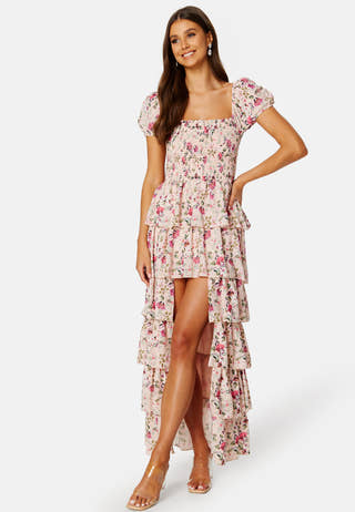 Floral Chiffon Tiered Smock Maxi Dress