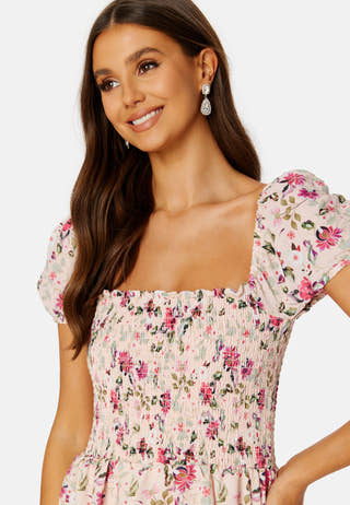 Floral Chiffon Tiered Smock Maxi Dress