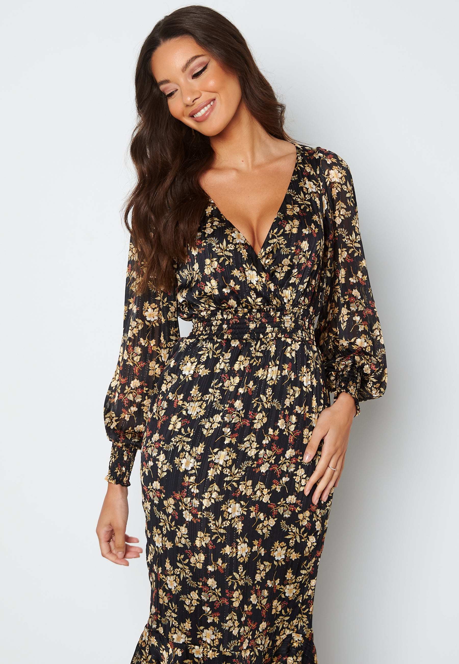 floral fishtail midi dress Goddiva – Floral Fishtail Midi Dress – Dresses – Black