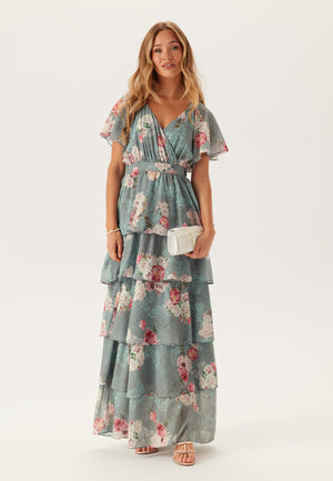 Floral Flutter Tiered Maxi Dress