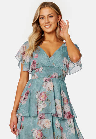 Floral Flutter Tiered Midi Dress