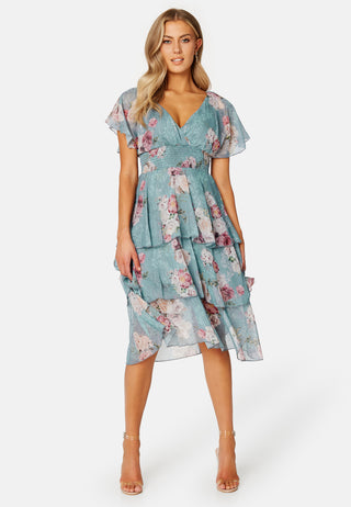 Floral Flutter Tiered Midi Dress