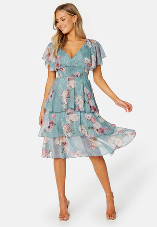 Floral Flutter Tiered Midi Dress