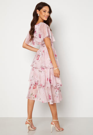 Floral Flutter Tiered Midi Dress
