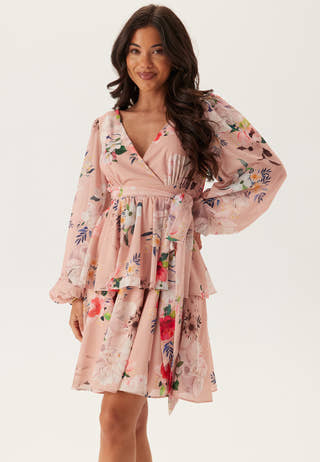 Floral Long Sleeve Tiered Skater Dress