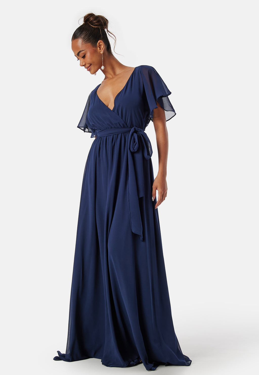 Goddiva Flutter Chiffon Maxi Dress (Dark Blue)