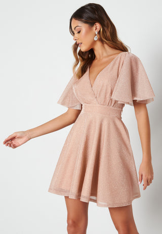 Flutter Sleeve Glitter Skater Dress