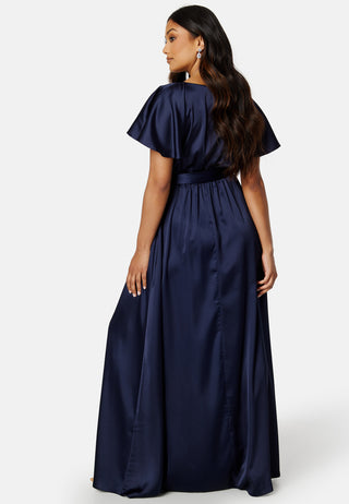 Flutter Sleeve Satin Maxi Dress