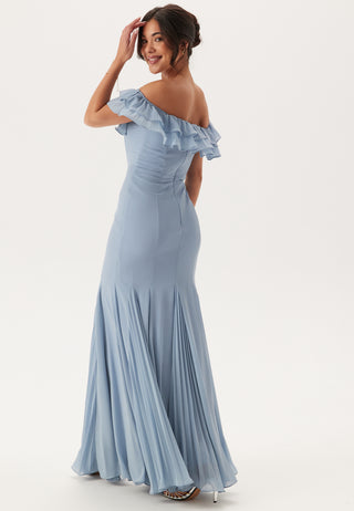 Frilly Chiffon Off Shoulder Maxi Dress