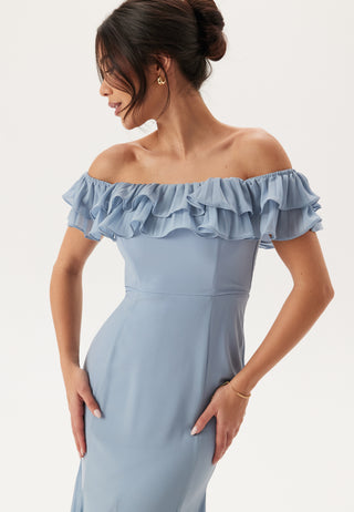 Frilly Chiffon Off Shoulder Maxi Dress