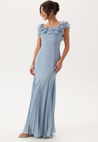 Frilly Chiffon Off Shoulder Maxi Dress
