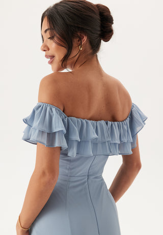 Frilly Chiffon Off Shoulder Maxi Dress