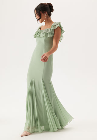 Frilly Chiffon Off Shoulder Maxi Dress