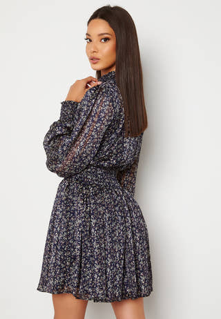 Long Sleeve Shirred Skater Dress