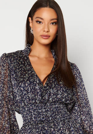 Long Sleeve Shirred Skater Dress