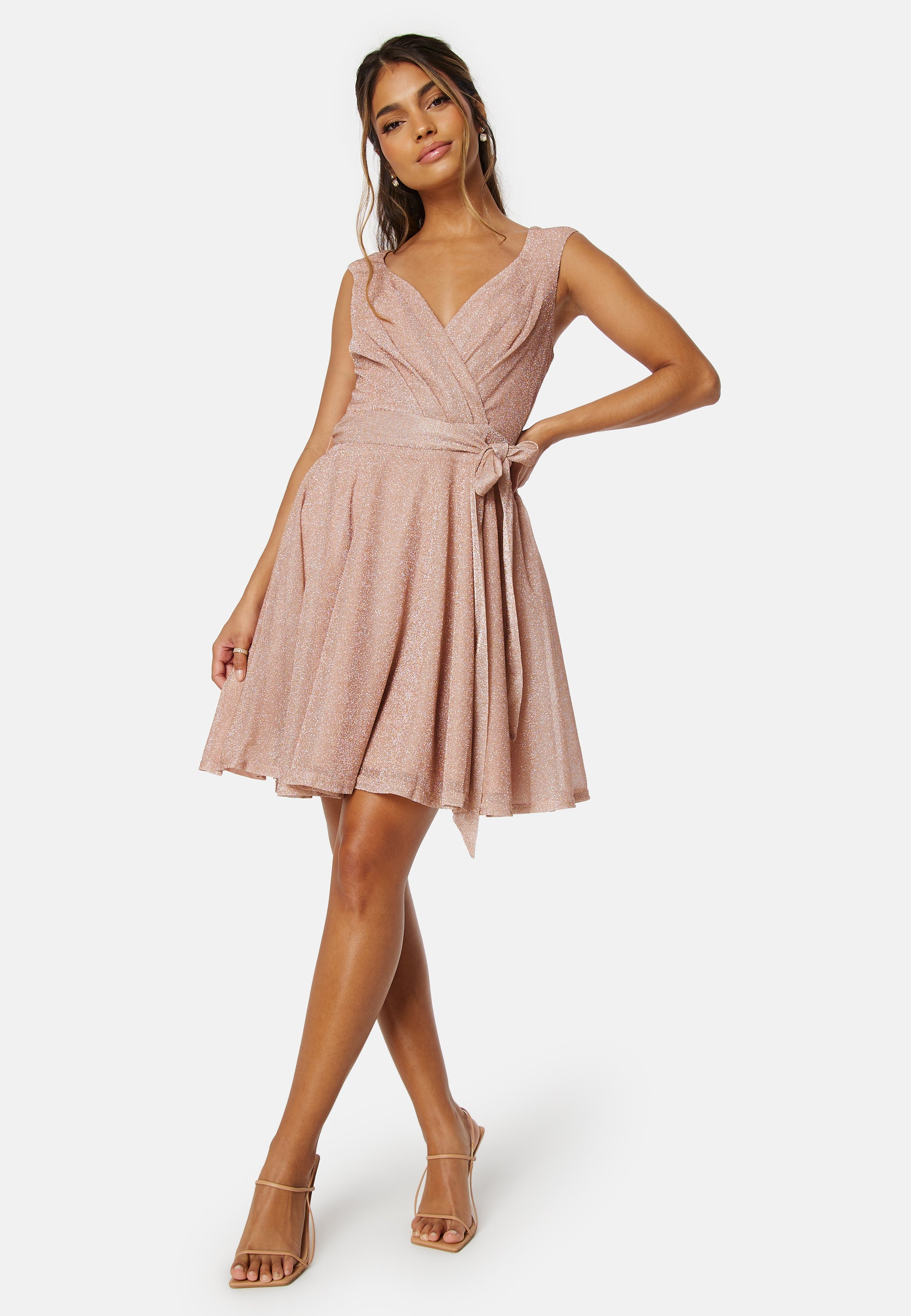 lurex skater dress Wholesale Wrap Bodice Lurex Skater Dress With Belt City Goddess
