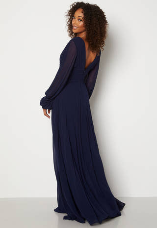 Pleated Balloon Sleeve Maxi Dress