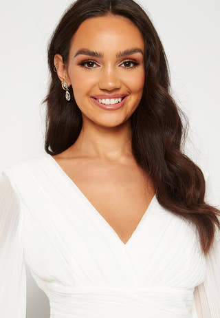 Pleated Balloon Sleeve Maxi Dress White