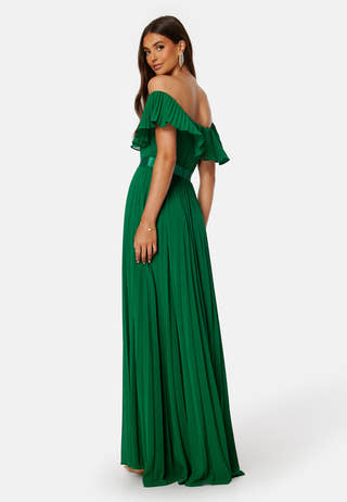 Pleated Chiffon Off Shoulder Maxi Dress