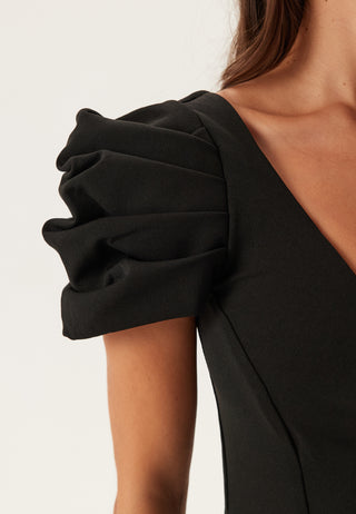 Pleated Sleeve Maxi Dress