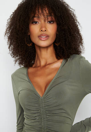 Rouched Front Midi Dress