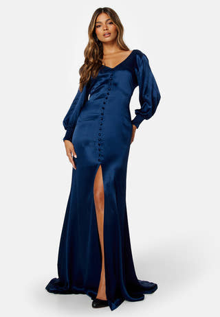 Satin Button Front Maxi Dress