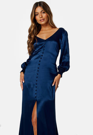 Satin Button Front Maxi Dress