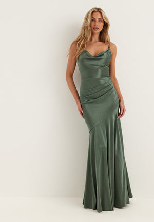 Satin Cowl Neck Maxi Dress