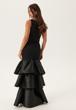Satin Frill Maxi Dress