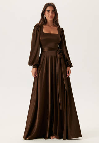 Satin Volume Sleeve Maxi Dress