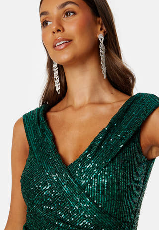 Sequin Bardot Pleat Maxi With Split