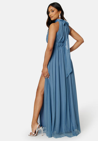 Tie Neck Maxi Dress With Split
