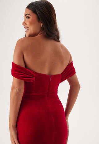 Velvet Bardot Corset Maxi Dres