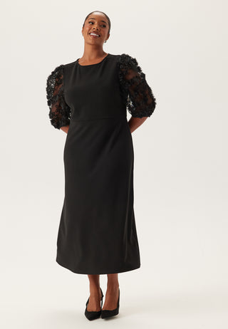 3D Floral Sleeve Midi Dress