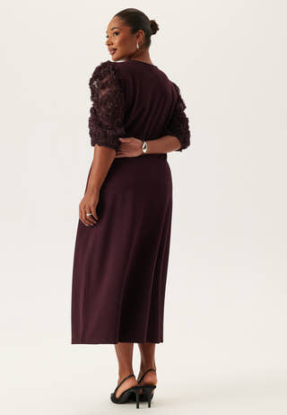 3D Floral Sleeve Midi Dress