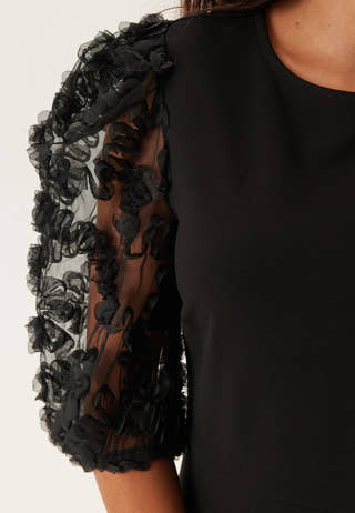 3D Floral Sleeve Midi Dress