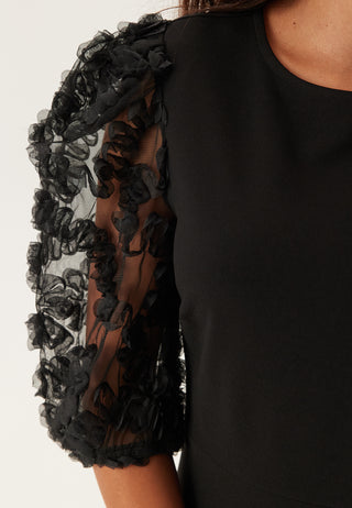 3D Floral Sleeve Midi Dress