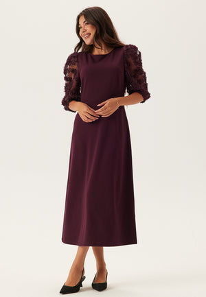 3D Floral Sleeve Midi Dress