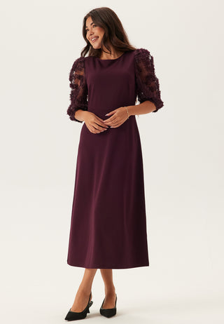 3D Floral Sleeve Midi Dress