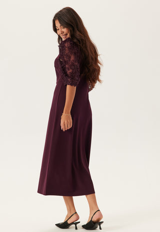 3D Floral Sleeve Midi Dress