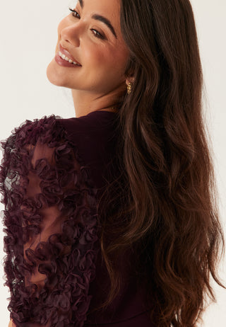 3D Floral Sleeve Midi Dress