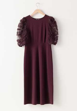 3D Floral Sleeve Midi Dress