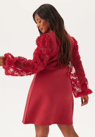 3D Floral Sleeve Short Dress