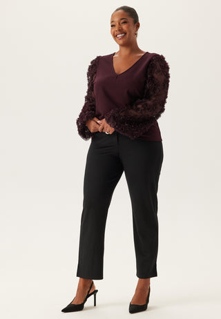 3D Floral Sleeve V-neck Top