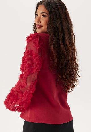 3D Floral Sleeve V-neck Top