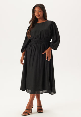 Balloon Sleeve Structured Midi Dress