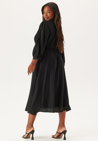 Balloon Sleeve Structured Midi Dress