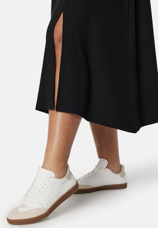 Soft Rib Slit Midi Dress