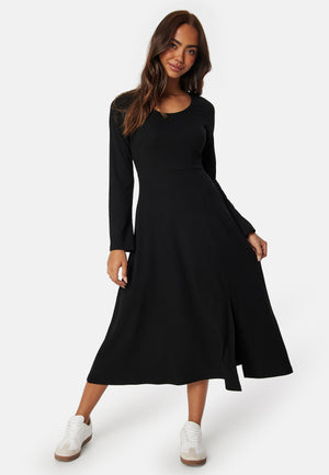 Soft Rib Slit Midi Dress